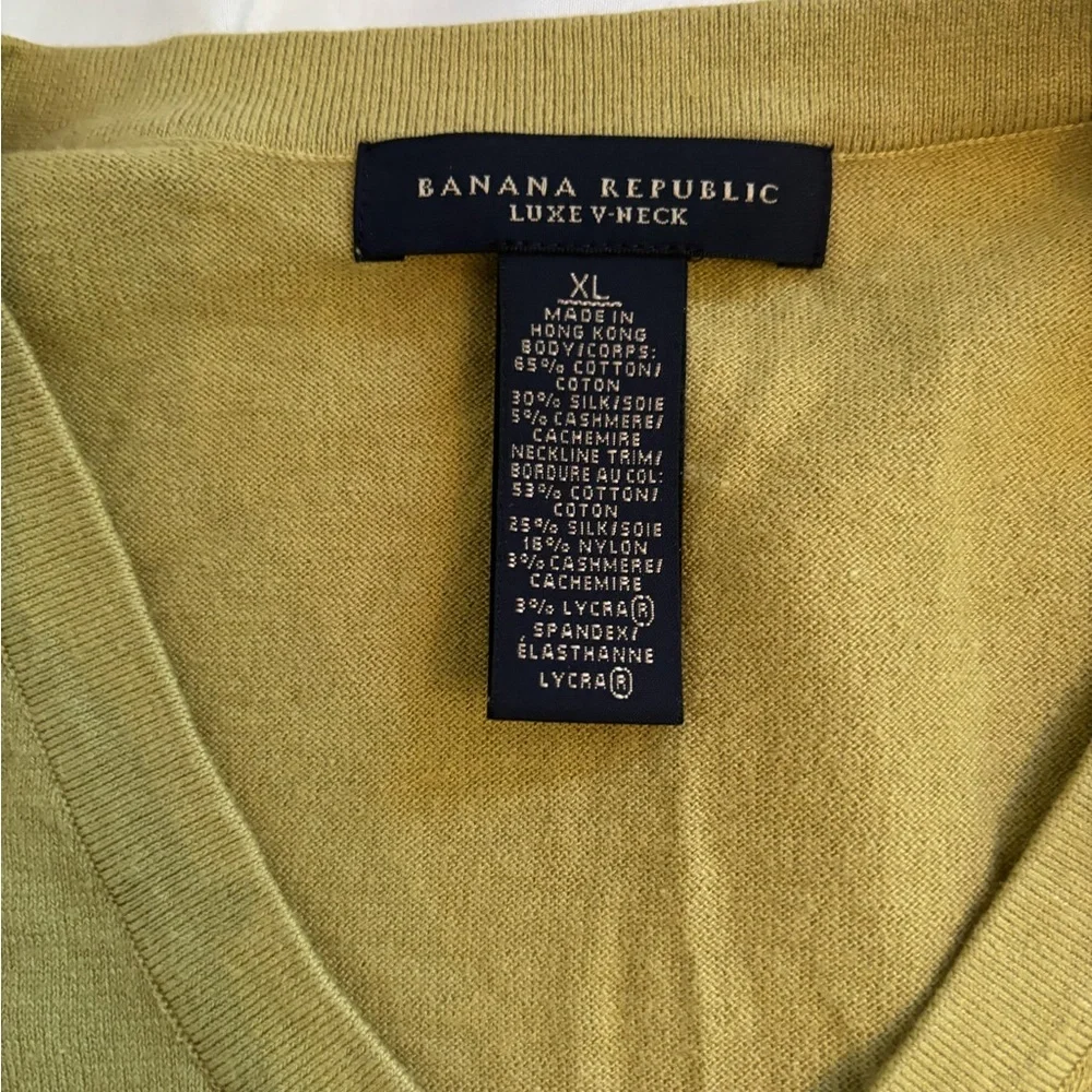 Banana Republic Men's Green Cotton Silk & Cashmere V-Neck Long Sleeve Pullover